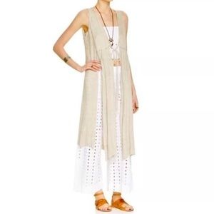 FREE PEOPLE Baja Escape Cloud Cardi Knit Duster Sweater Vest Linen Cream Large